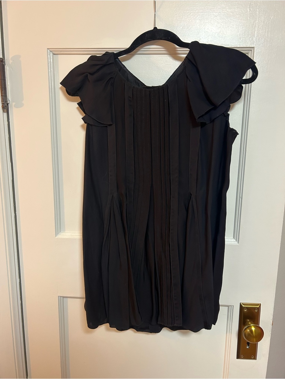 Prada Black Sleeveless Ruffle-Yoke Pleated Front Dress